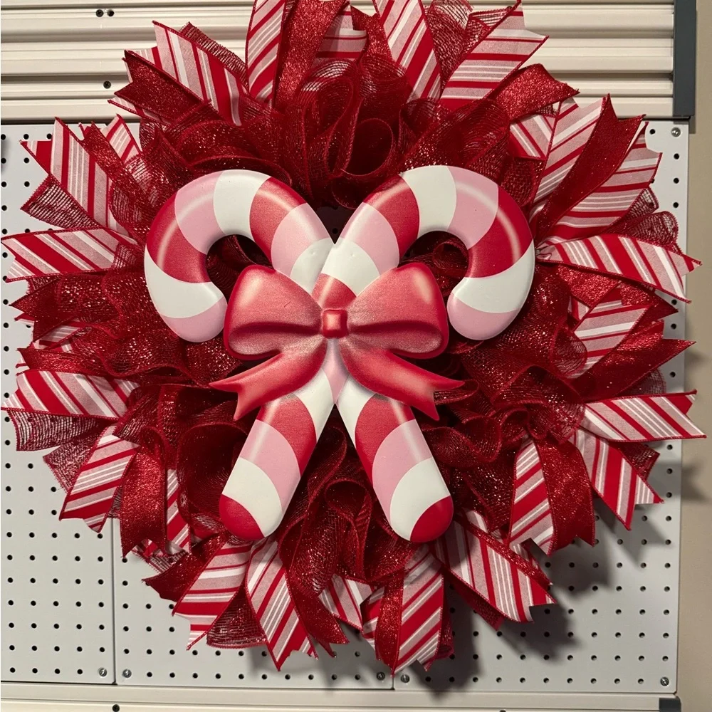 Festive Red Candy Cane Holiday Wreath